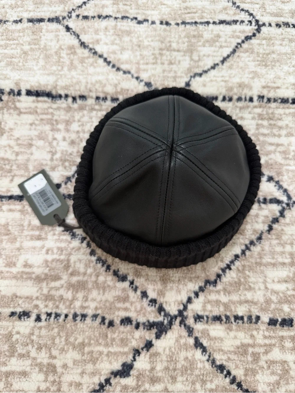 AllSaints Matte Black Leather Skull Cap